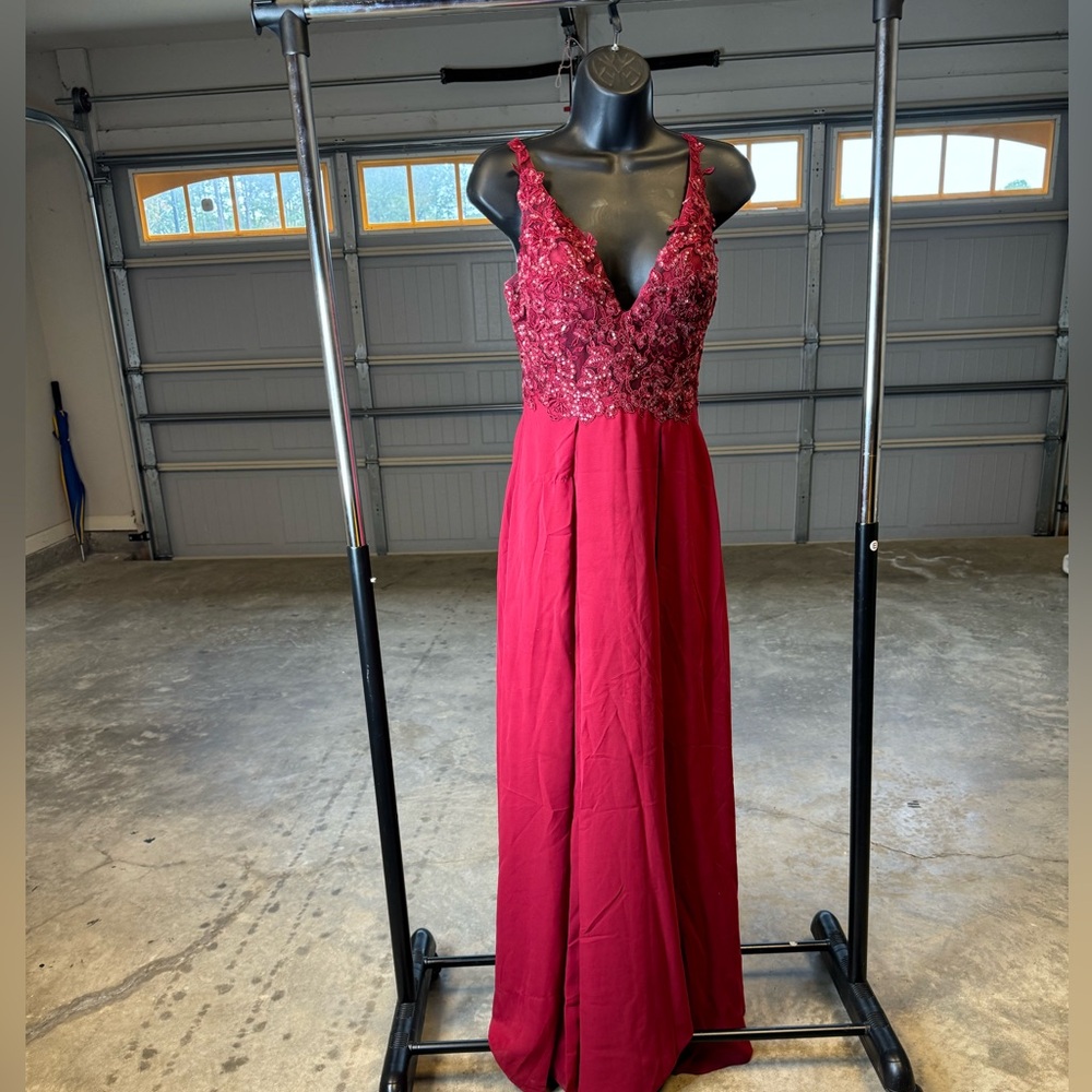 Pink Embellished Plunge Gown